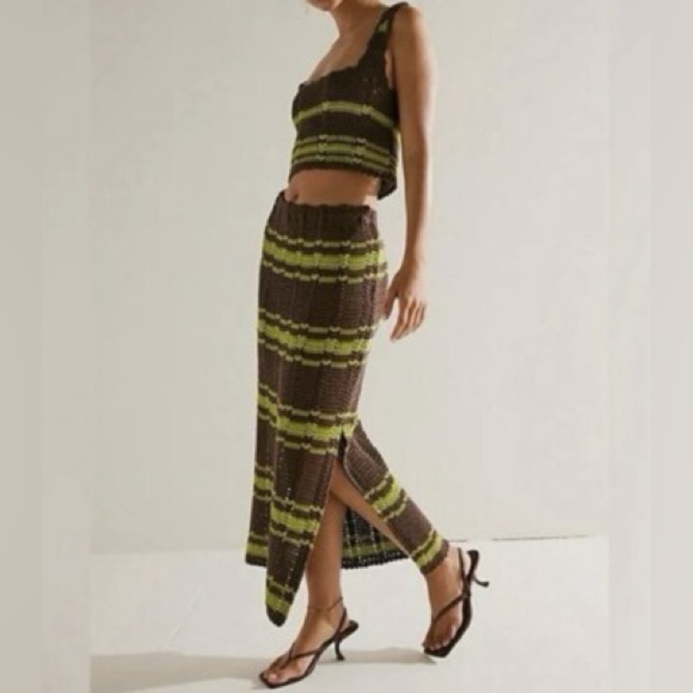 FP beach Donni sweater set midi skirt‎ green brown size large